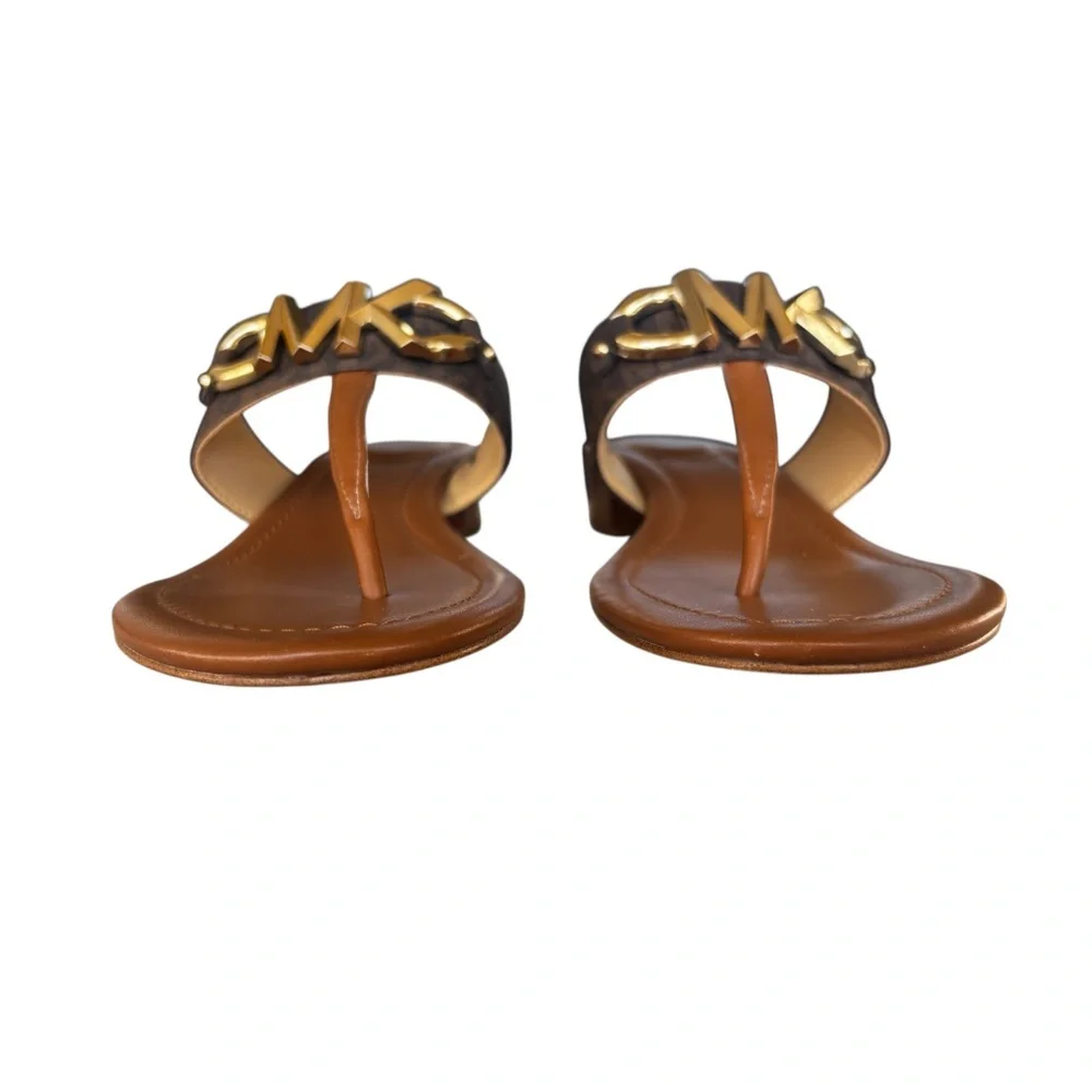 Michael Kors Sz 9 MK Izzy Logo Embellished Print Canvas Sandals - Picture 3 of 10